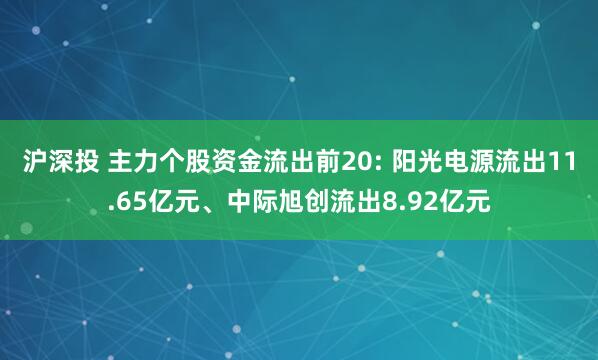 沪深投 主力个股资金流出前20: 阳光电源流出11.65亿元、中际旭创流出8.92亿元